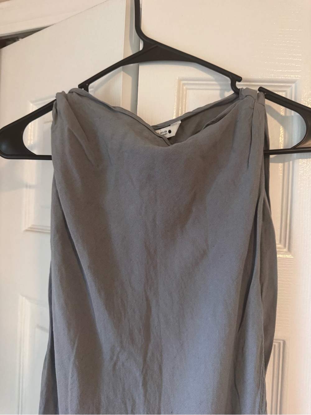 Zara Grey Linen Blend Draped Asymmetric Cowl Neck Maxi Dress S Slit Goblincore